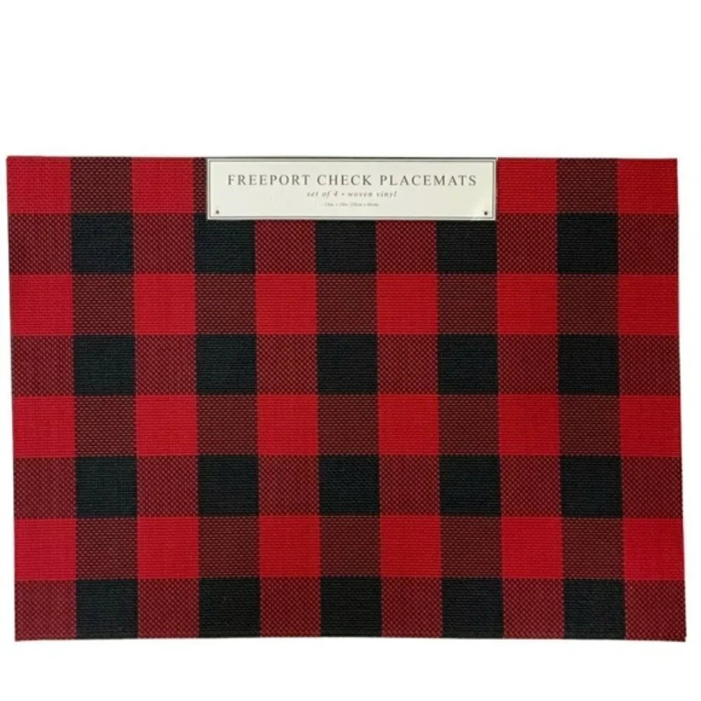 Benson Mills Placements Buffalo Check Plaid Reversible Woven Red Black Set of 4